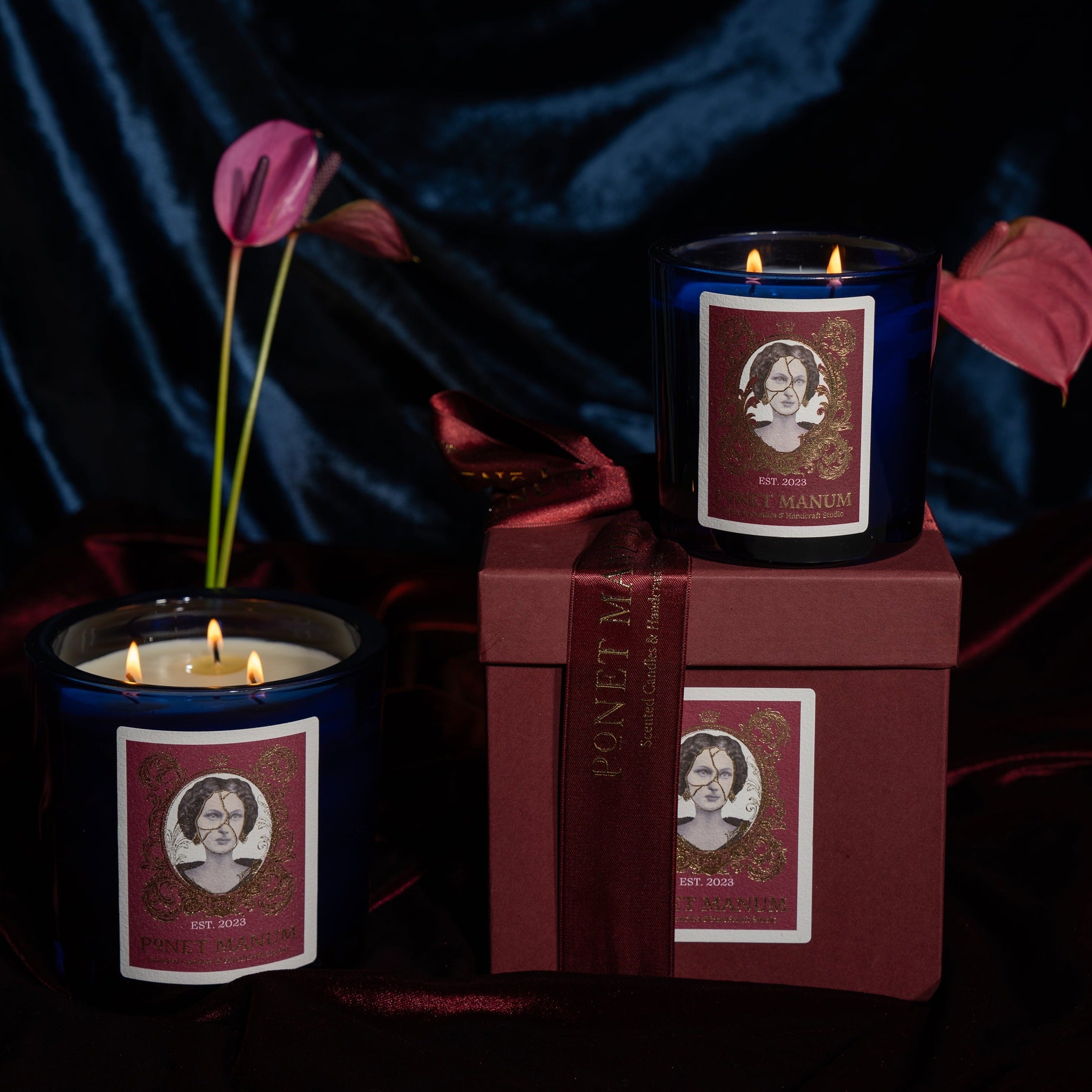 Ponet Manum '' Fig & Sandalwood '' Lacivert Küçük Boy Cam Mum