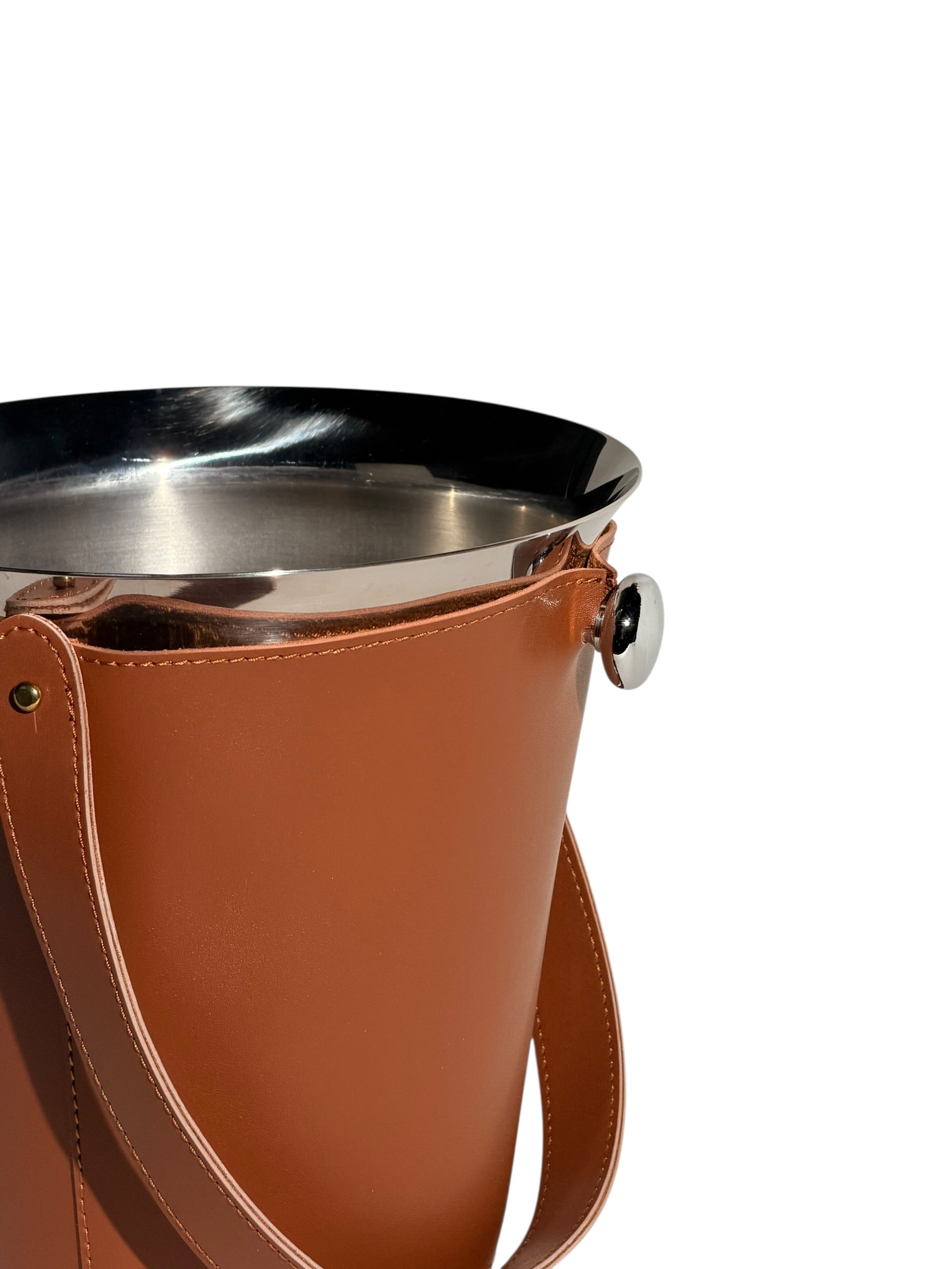 Deri Detaylı Çelik Buz/Şişe Kovası