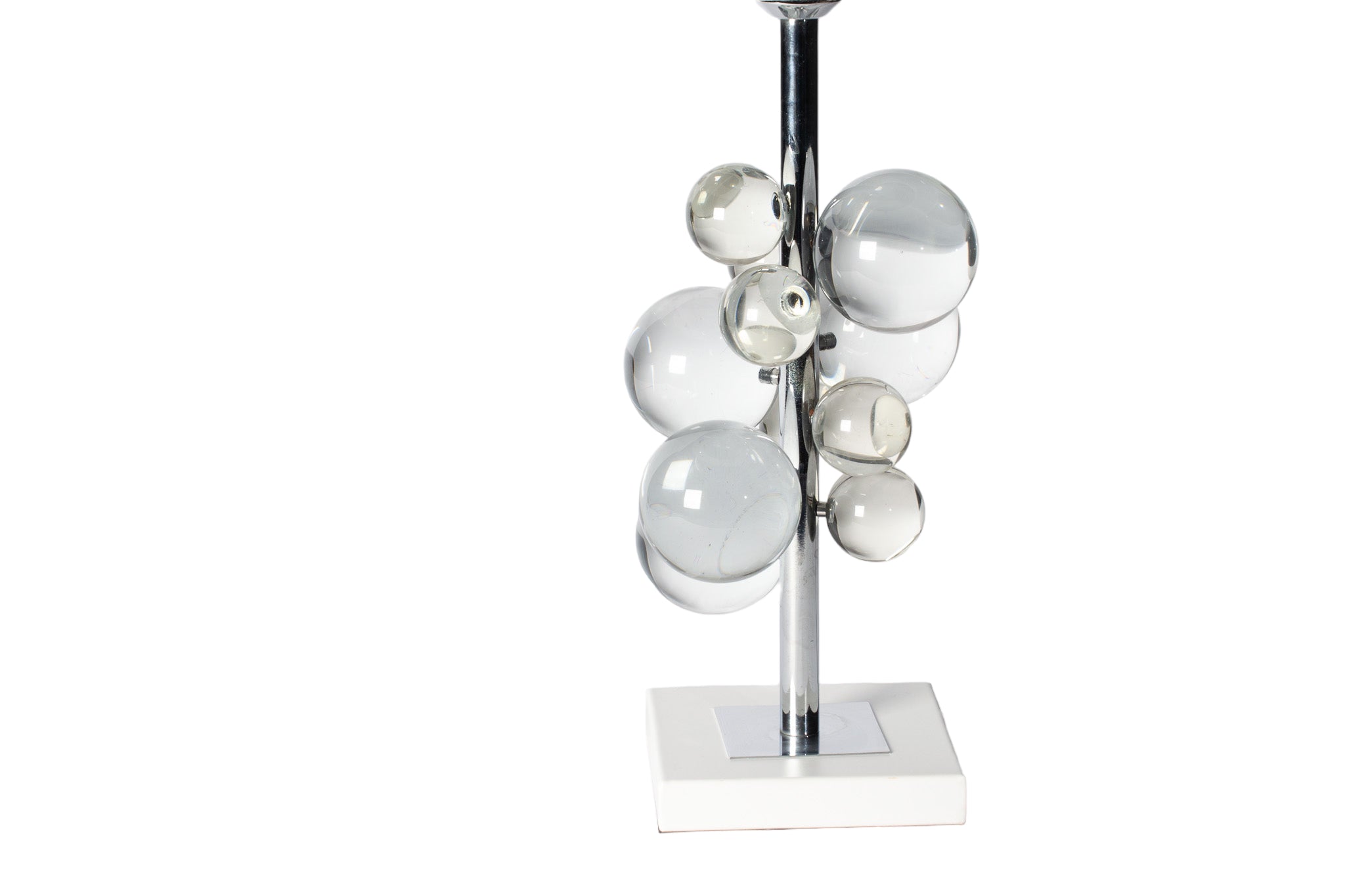 Beyaz Başıklı Cam Balon Detaylı Gümüş Abajur