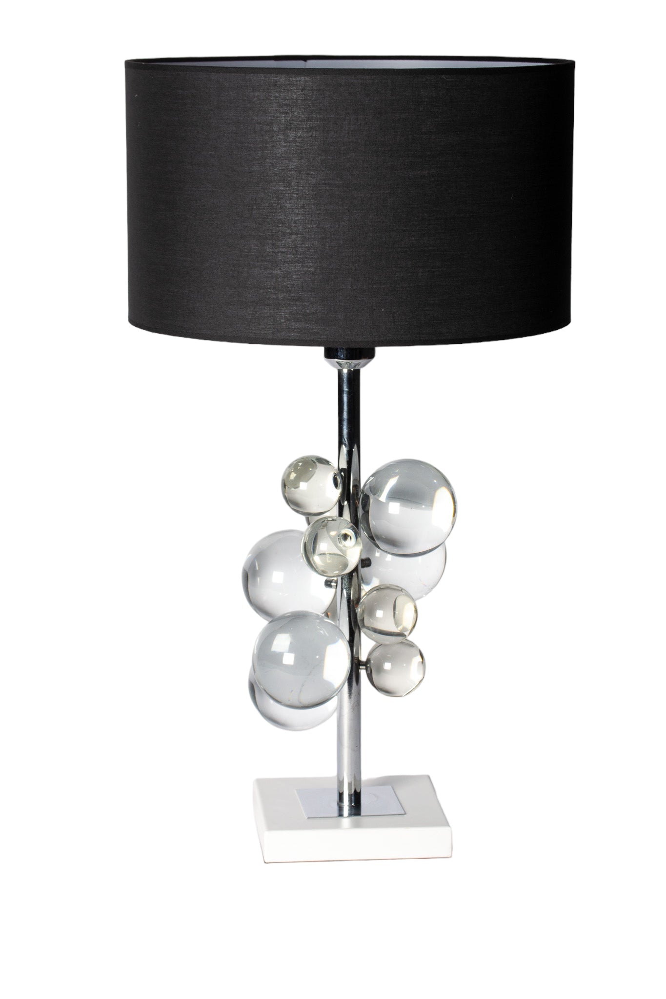 Siyah Başlıklı Cam Balon Detaylı Gümüş Abajur