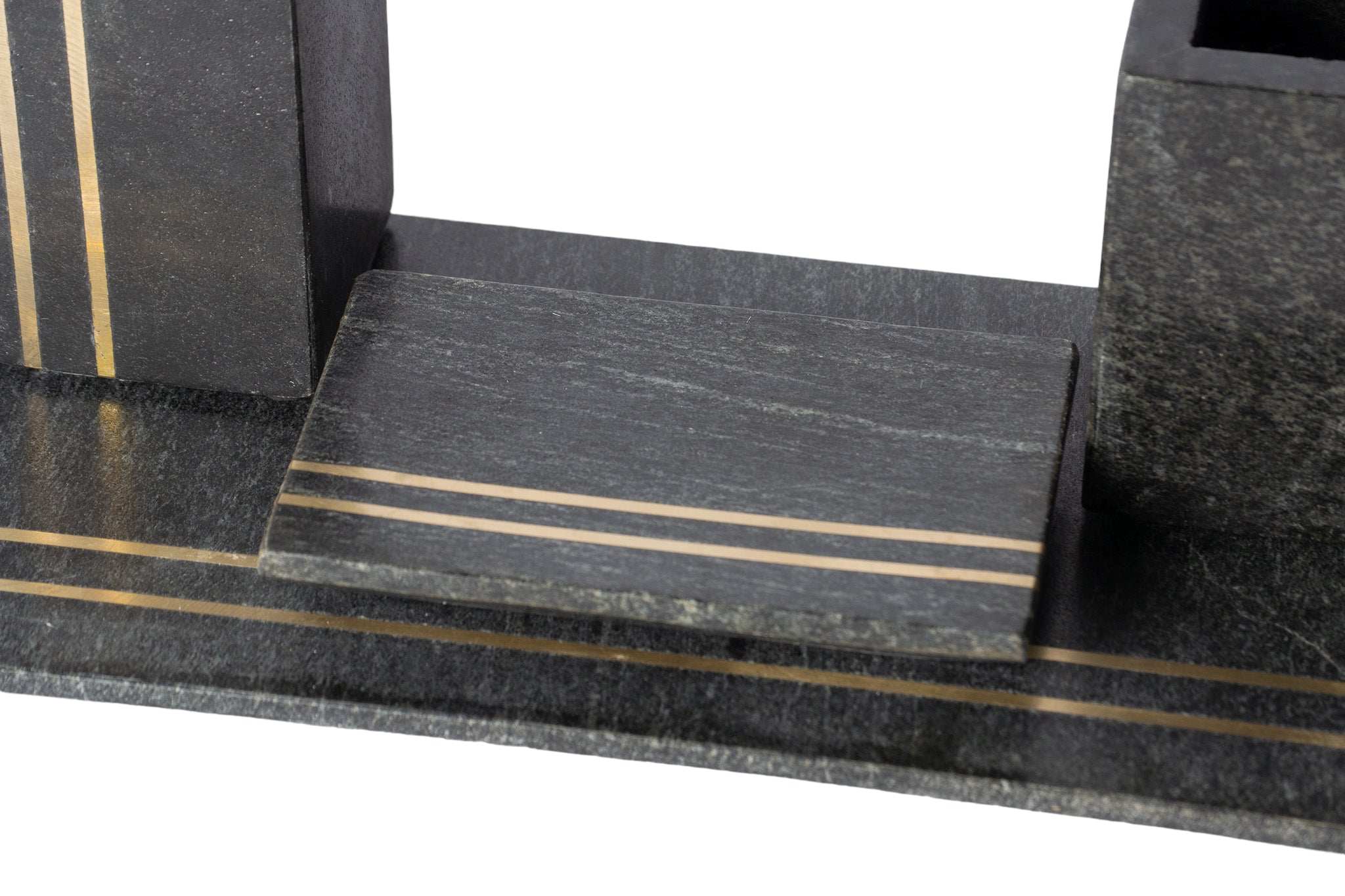 Siyah Pirinç Detaylı 4'lü Mermer Banyo Seti