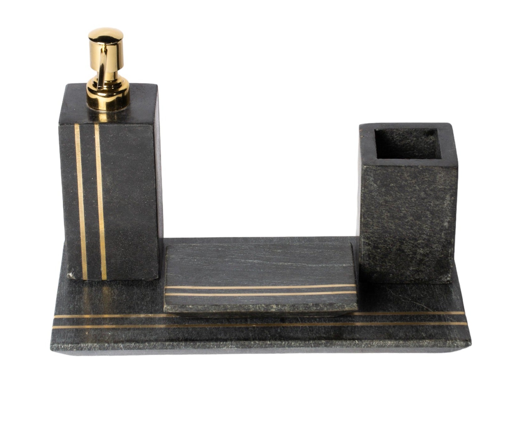 Siyah Pirinç Detaylı 4'lü Mermer Banyo Seti