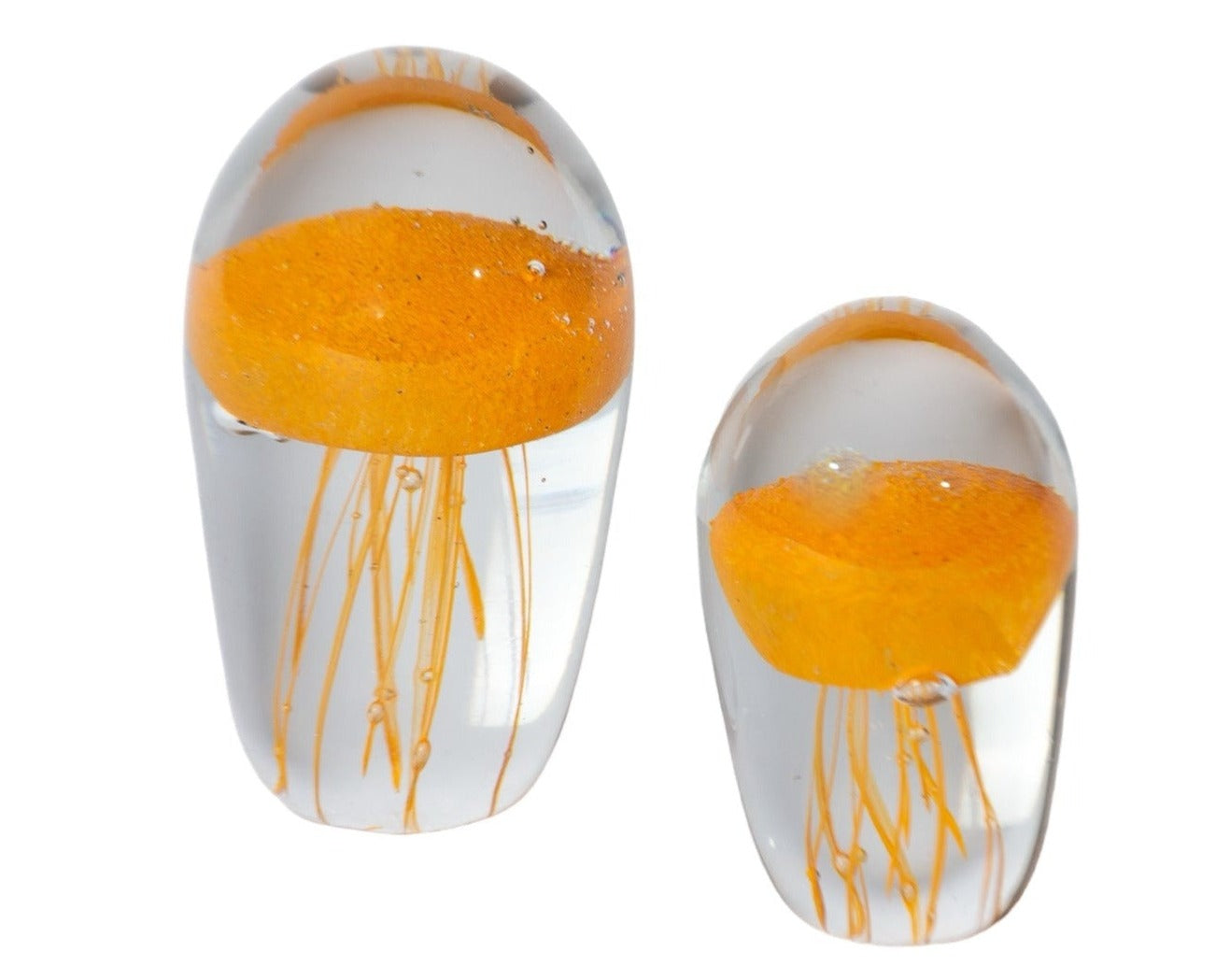 Turuncu Deniz Anası Motifli 2'li Cam Dekoratif Obje