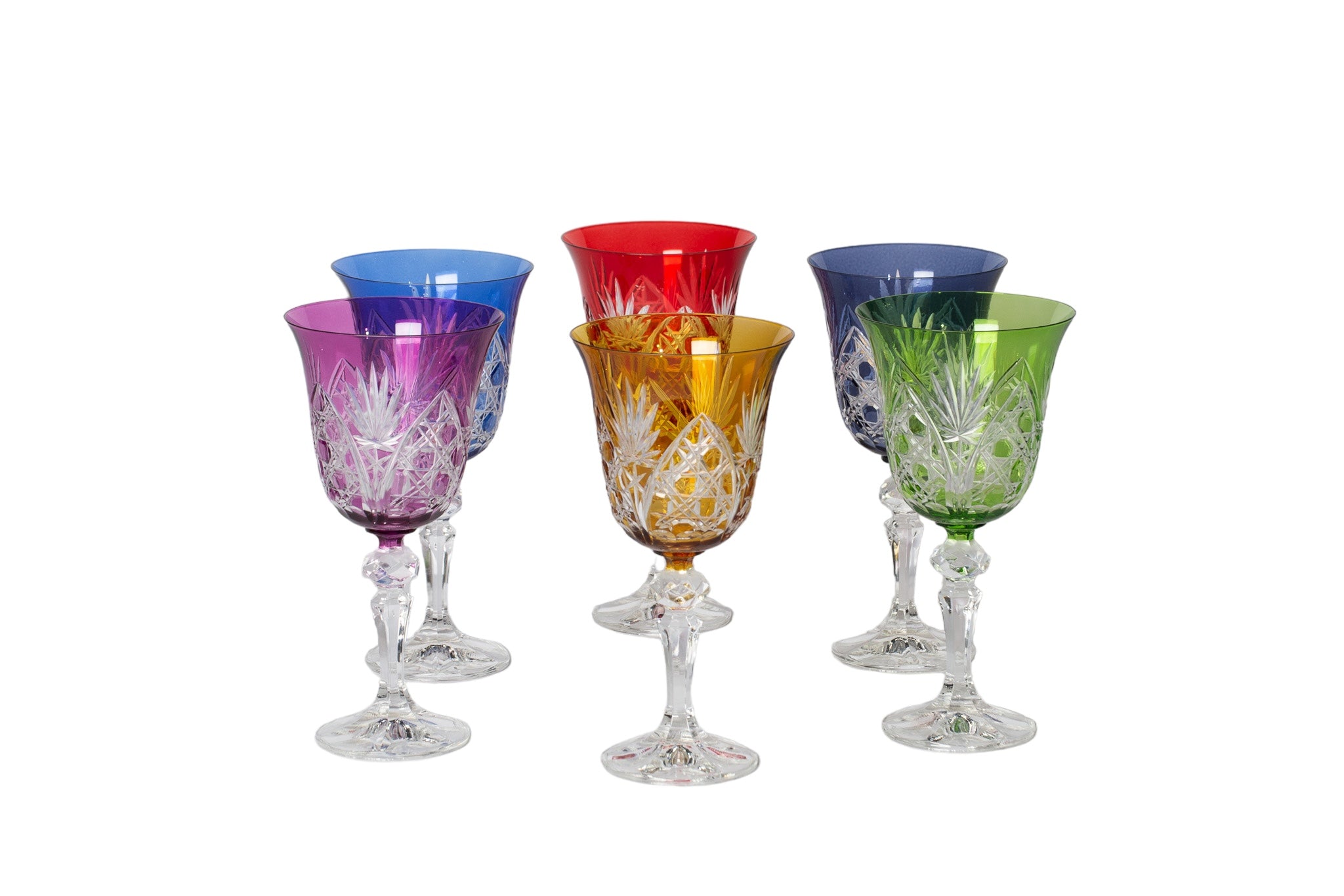 Classic Colorful Kesme Kristal 6'lı Kadeh Takımı