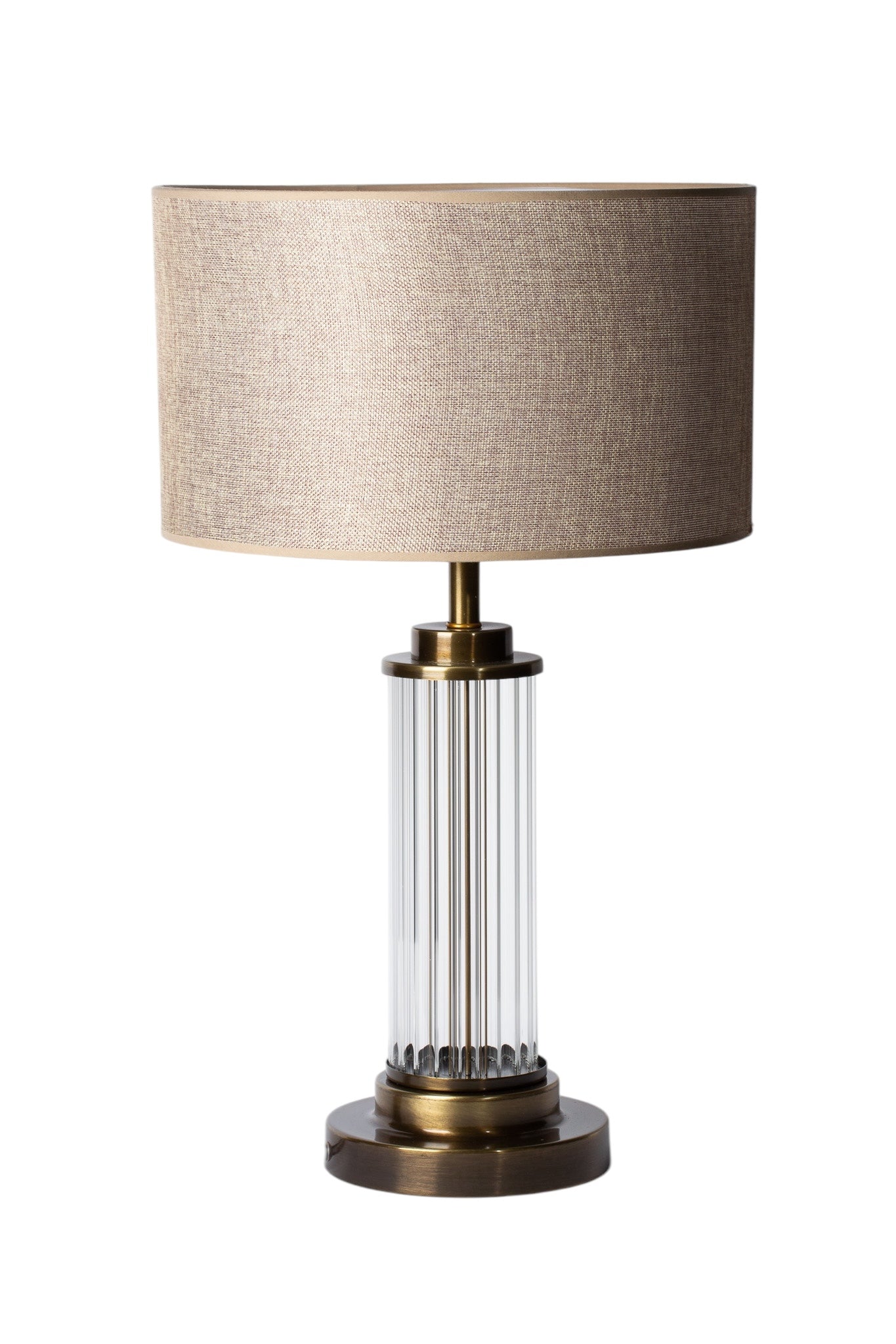 Keten Başlıklı Kristal Cam Detaylı Pirinç Abajur