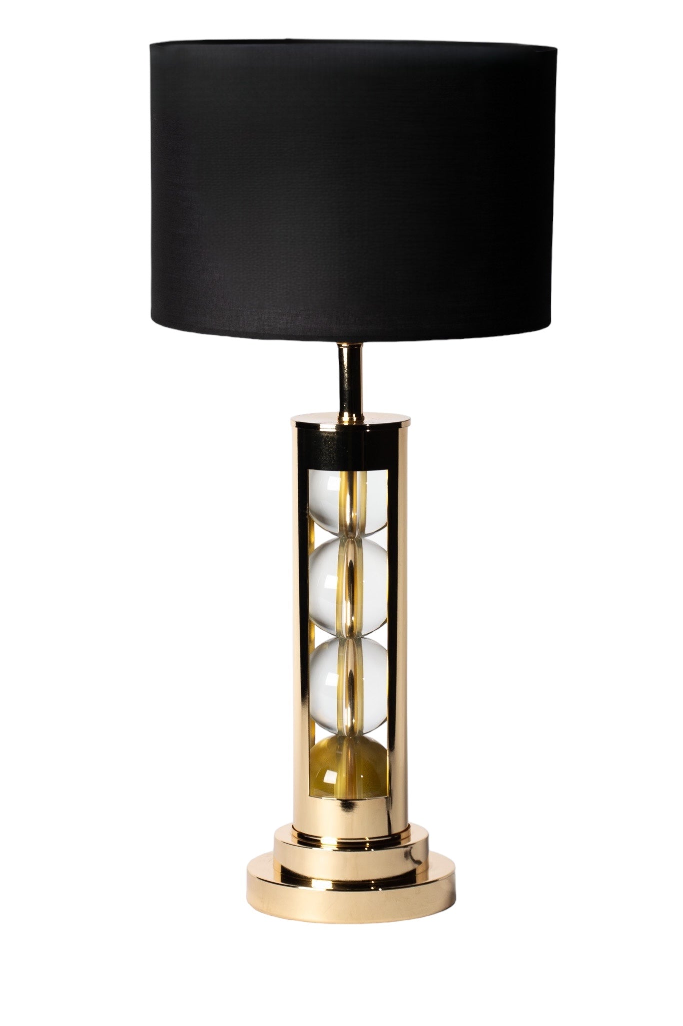 Siyah Başlıklı Cam Balon Detaylı Gold Abajur