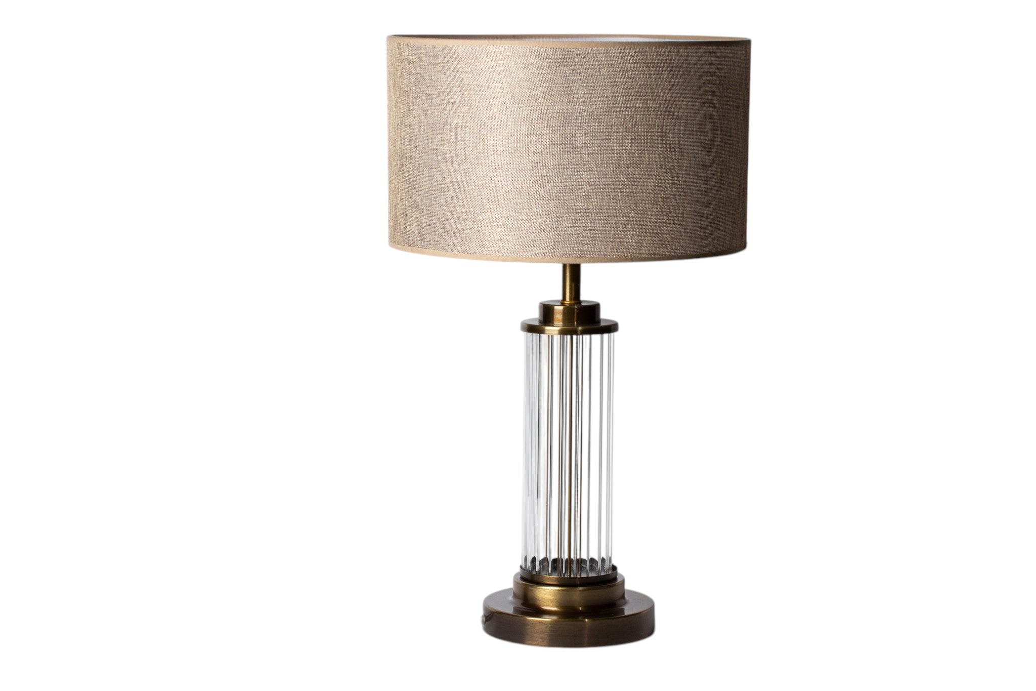 Keten Başlıklı Kristal Cam Detaylı Pirinç Abajur