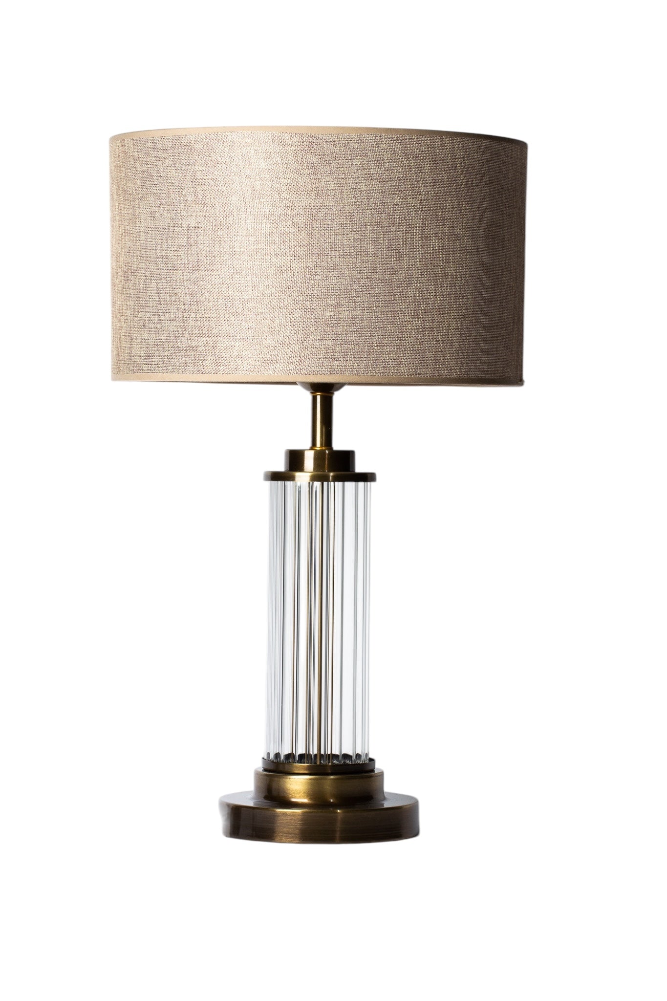 Keten Başlıklı Kristal Cam Detaylı Pirinç Abajur