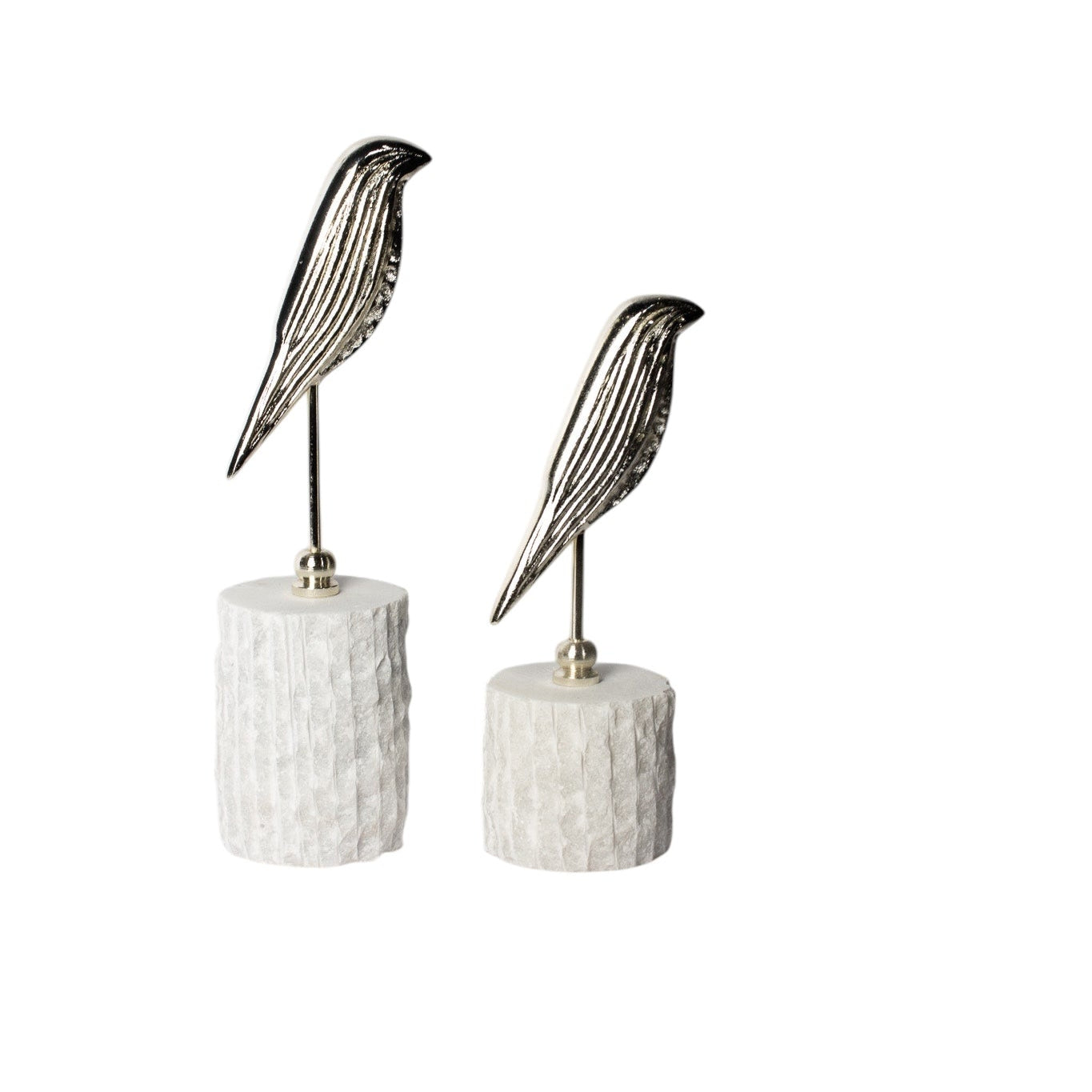 Traverten tabanlı Gümüş Kuş Motifli 2'li Dekoratif Obje