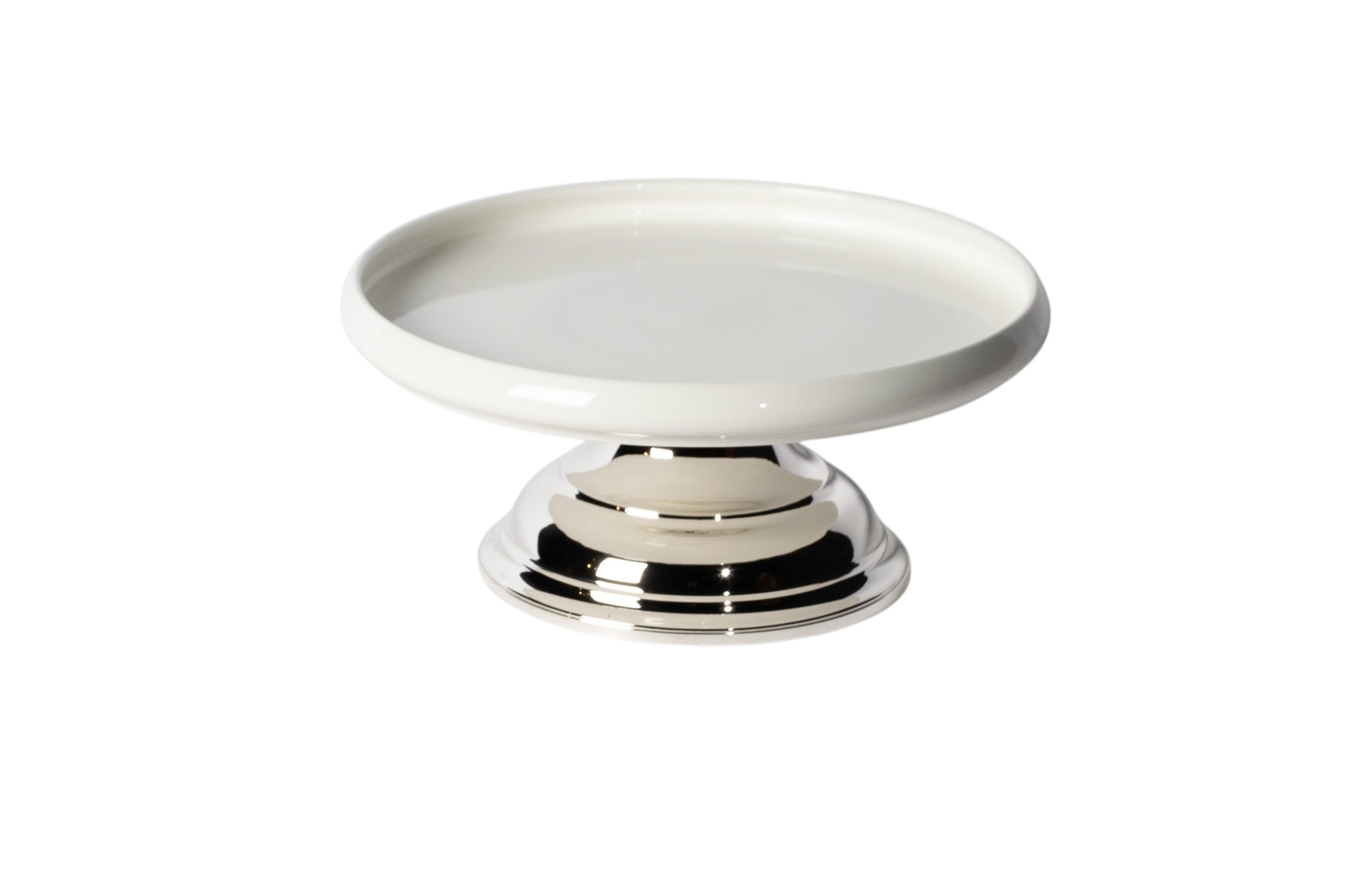 Gümüş Ayaklı Beyaz Porselen Sunum Tabağı