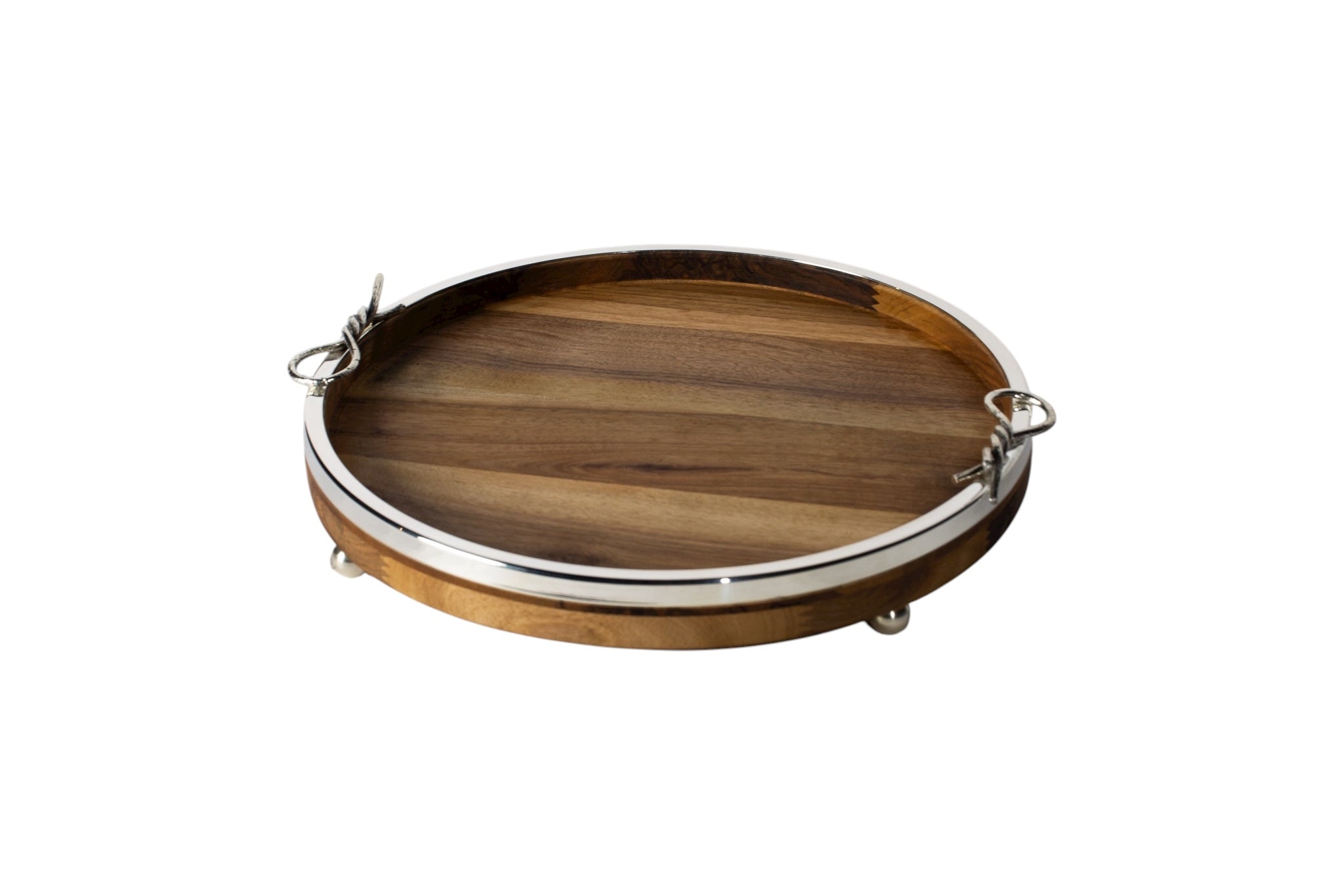 Ahşap Gümüş Ayak ve Kulp Detaylı Sunum/Peynir Tabağı