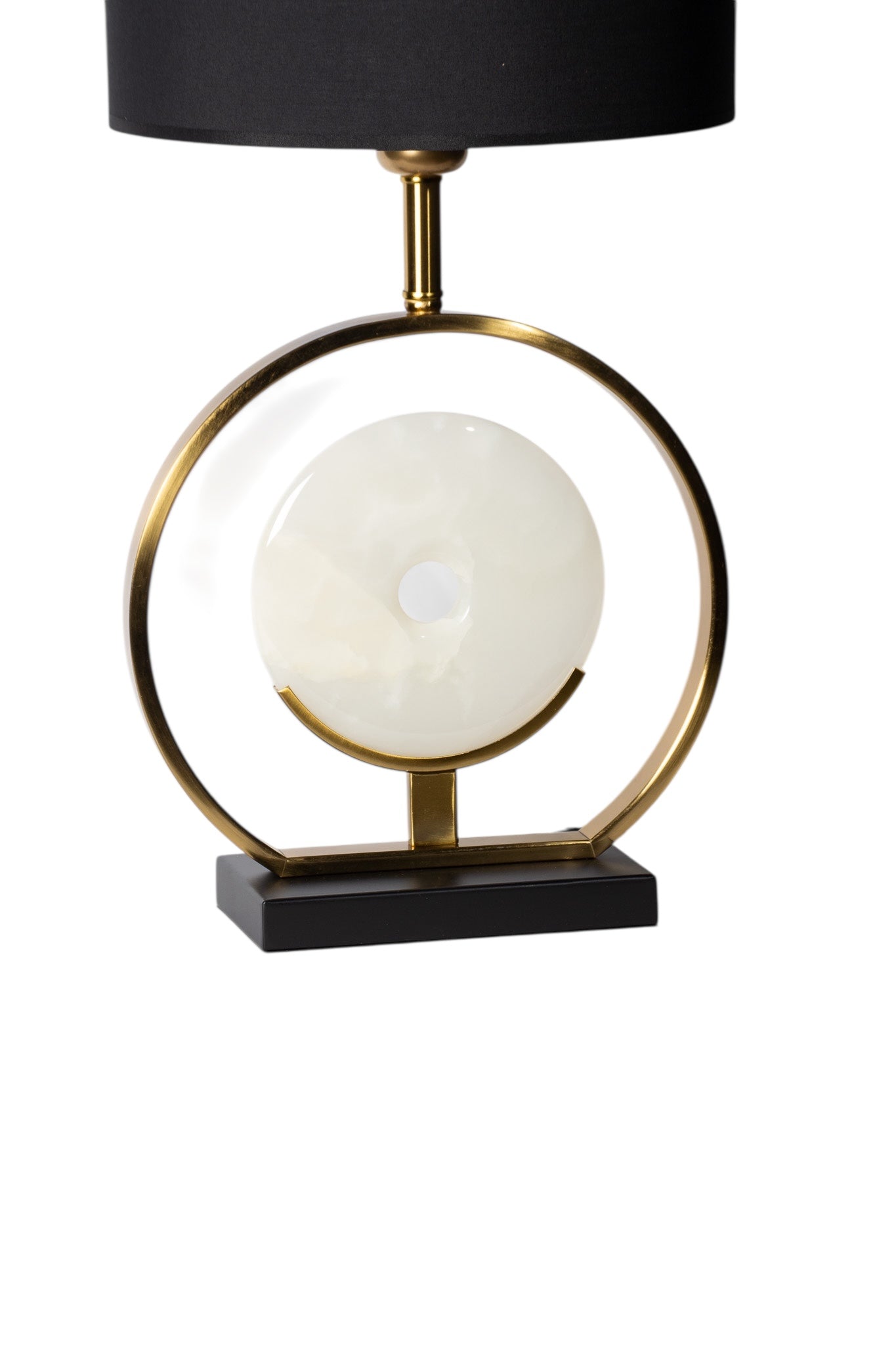 Mermer Taş Detaylı Siyah Başlıklı Pirinç Abajur