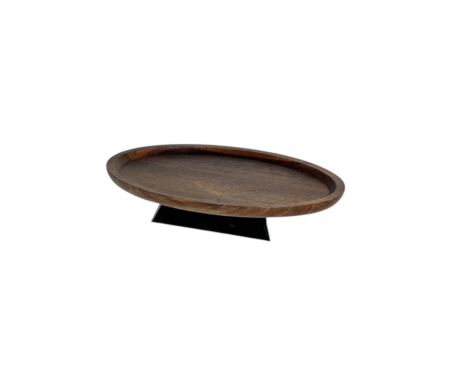 Gümüş Piramit Ayaklı Ahşap Oval Sunum Tabağı