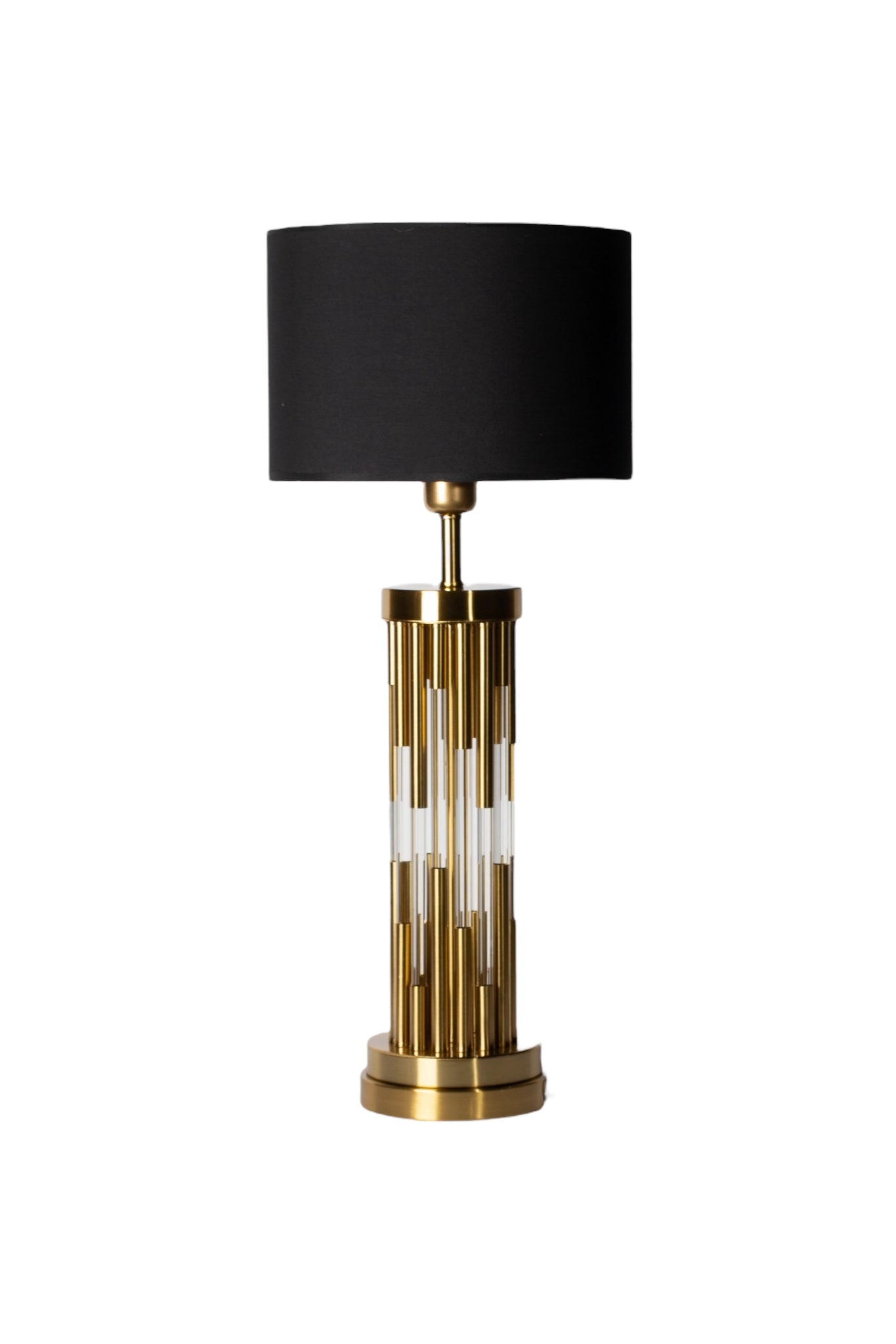 Pirinç Çubuk Detaylı Cam Siyah Başlıklı Abajur