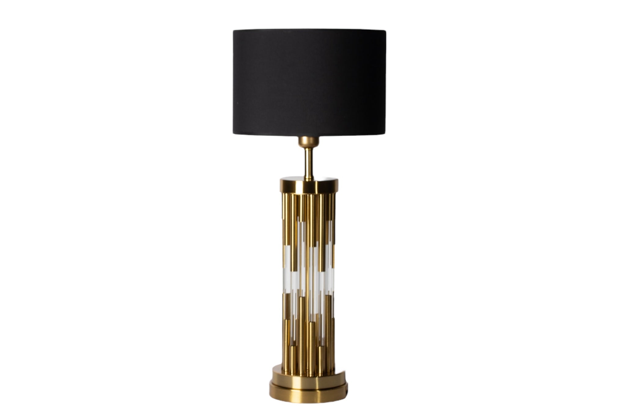 Pirinç Çubuk Detaylı Cam Siyah Başlıklı Abajur