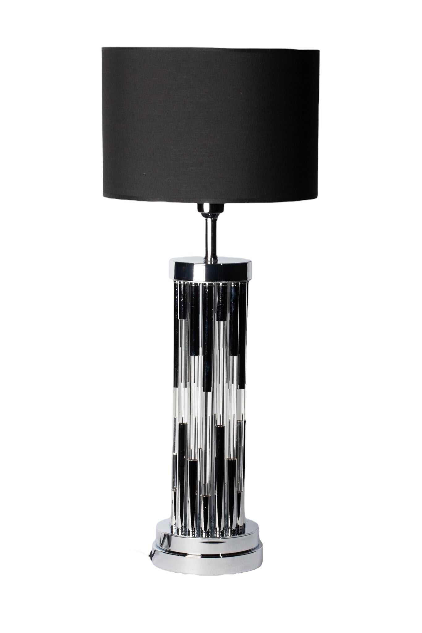 Gümüş Çubuk Detaylı Cam Siyah Başlıklı Abajur