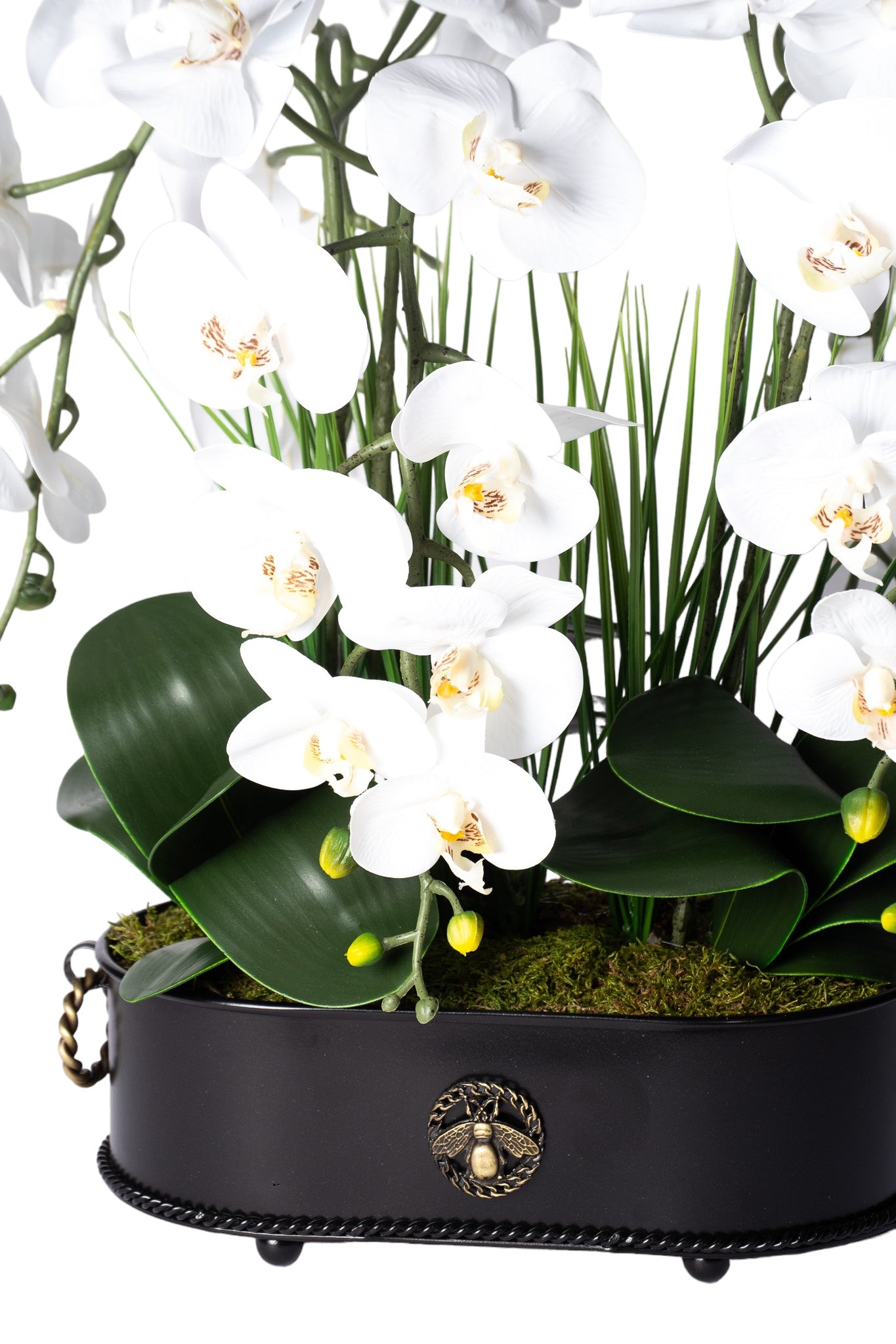 Siyah & Pirinç Saksı Detaylı Çok Dallı Orkide Aranjmanı