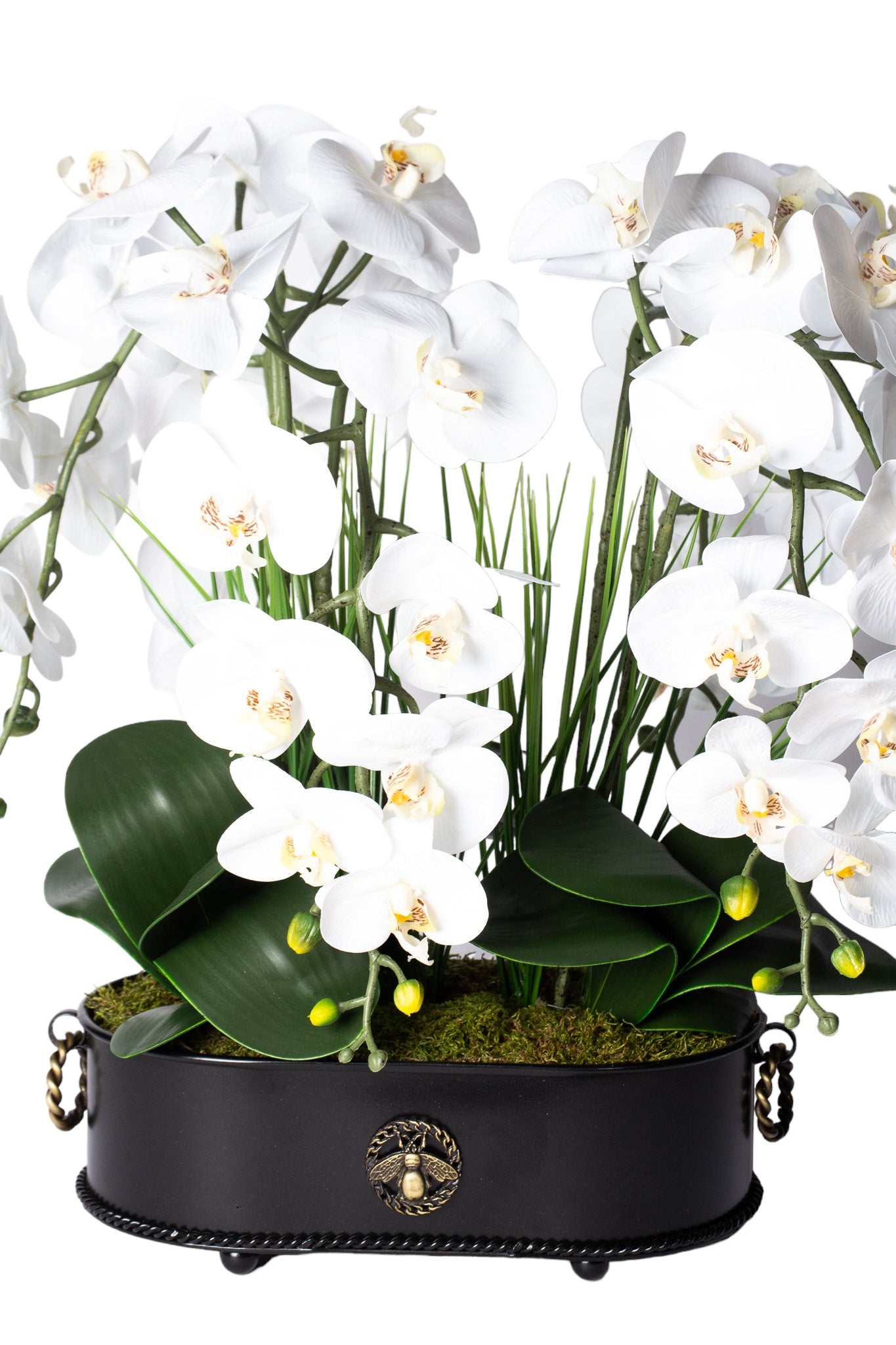 Siyah & Pirinç Saksı Detaylı Çok Dallı Orkide Aranjmanı