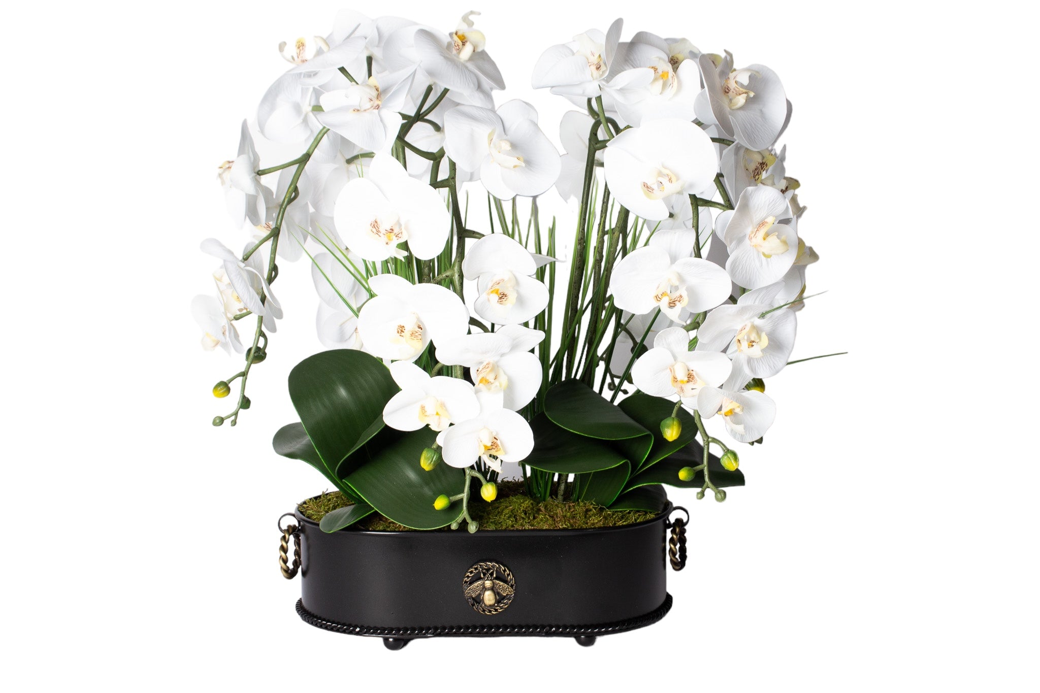 Siyah & Pirinç Saksı Detaylı Çok Dallı Orkide Aranjmanı