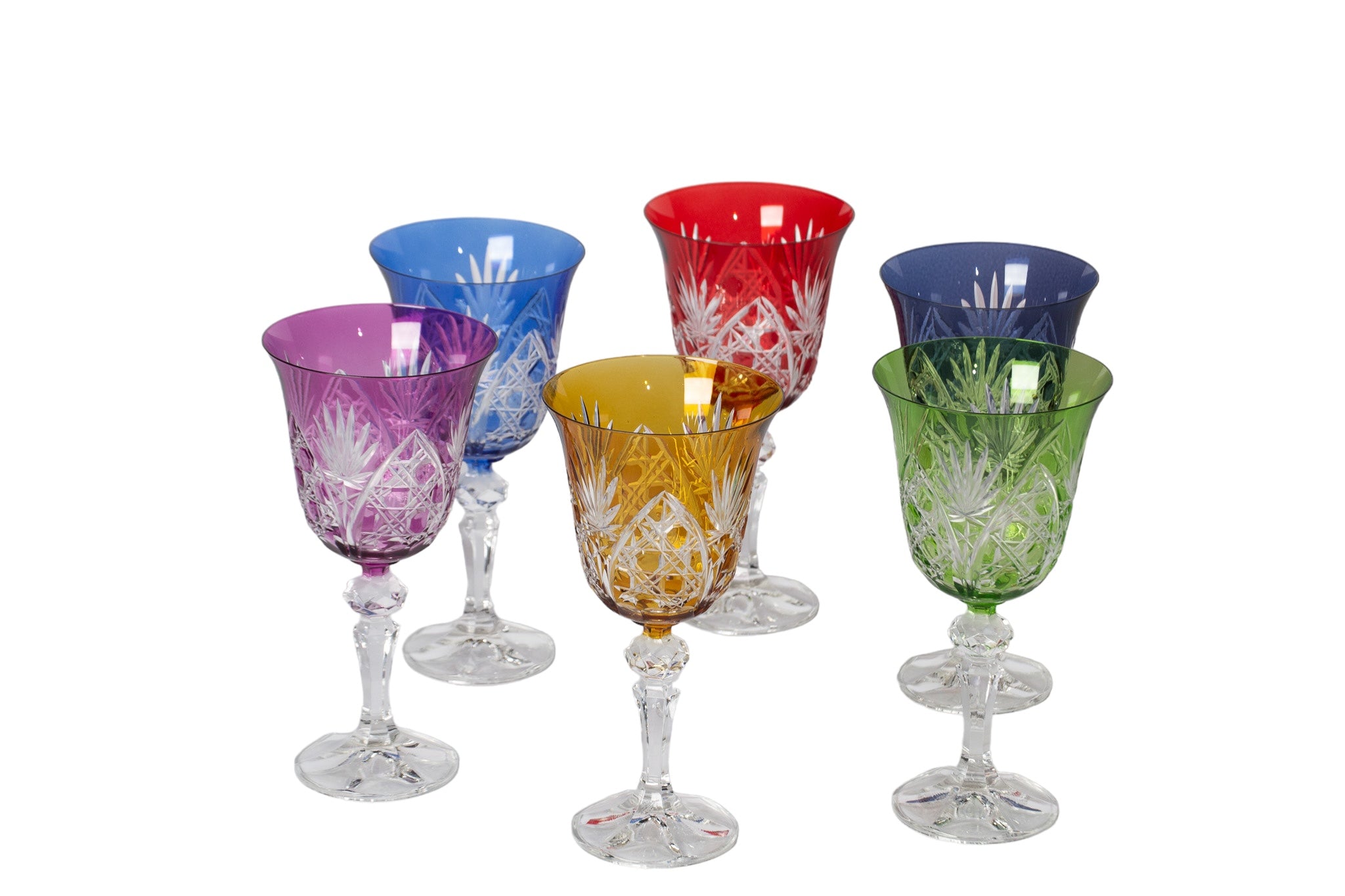 Classic Colorful Kesme Kristal 6'lı Kadeh Takımı