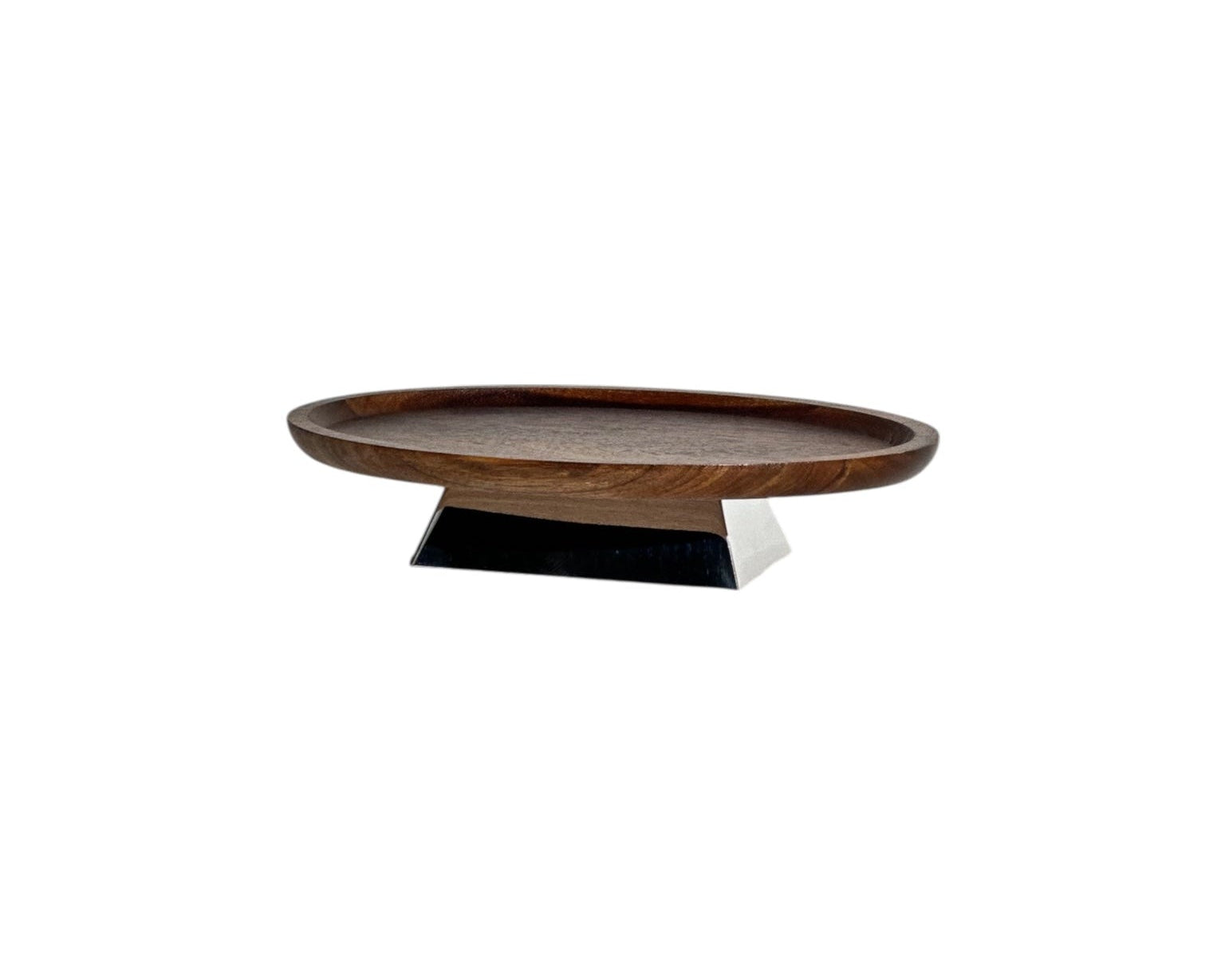 Gümüş Piramit Ayaklı Ahşap Oval Sunum Tabağı