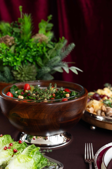 Gümüş Ayaklı Ahşap Geniş Sunum Kasesi (Büyük Boy)