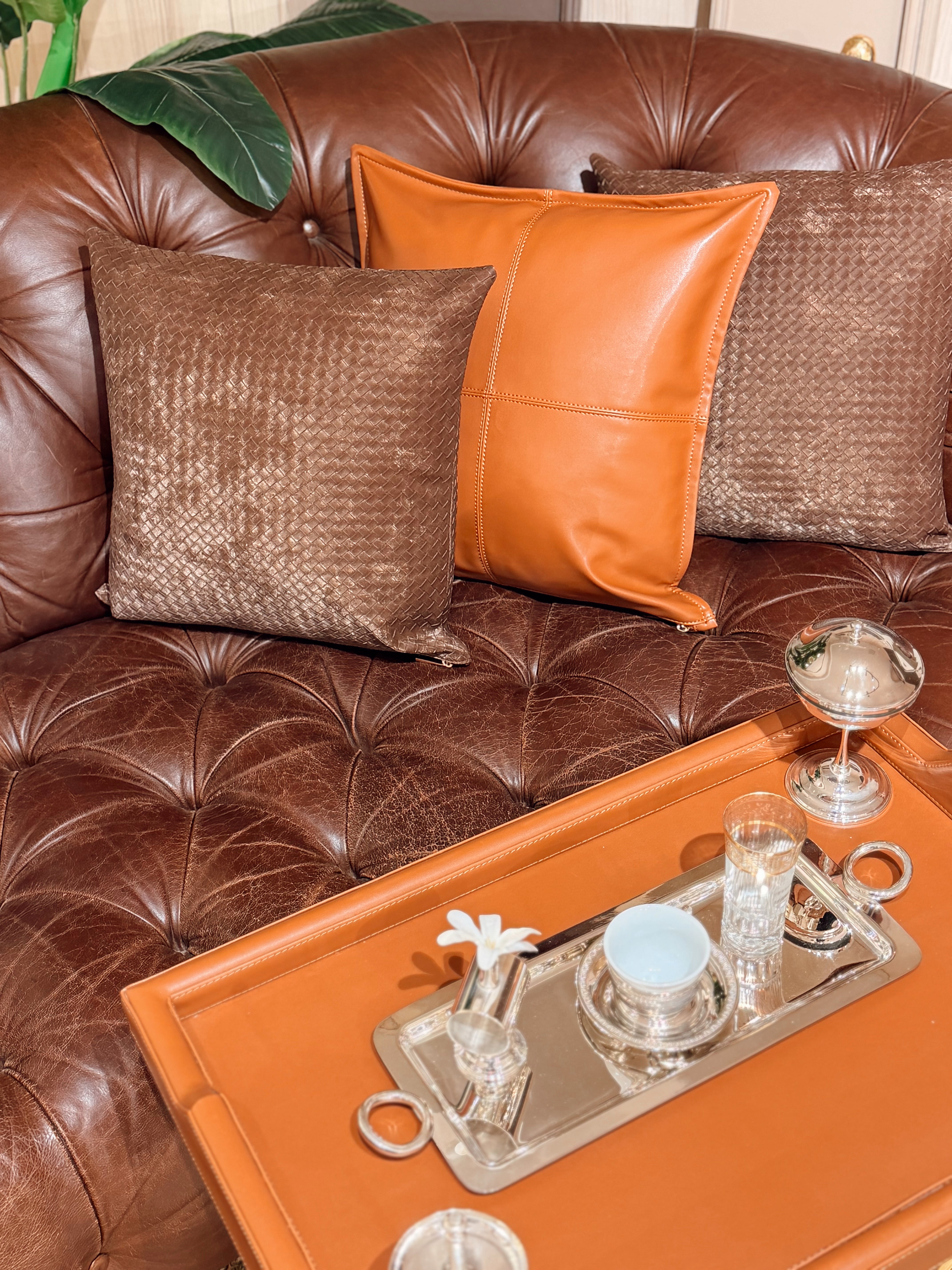 Örgü Deri Kahverengi Deri Kırlent (45x45)