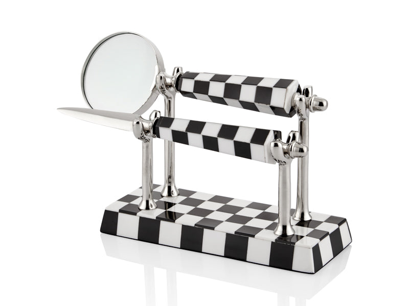 Damas Standlı Siyah Beyaz Damalı Büyüteç Seti