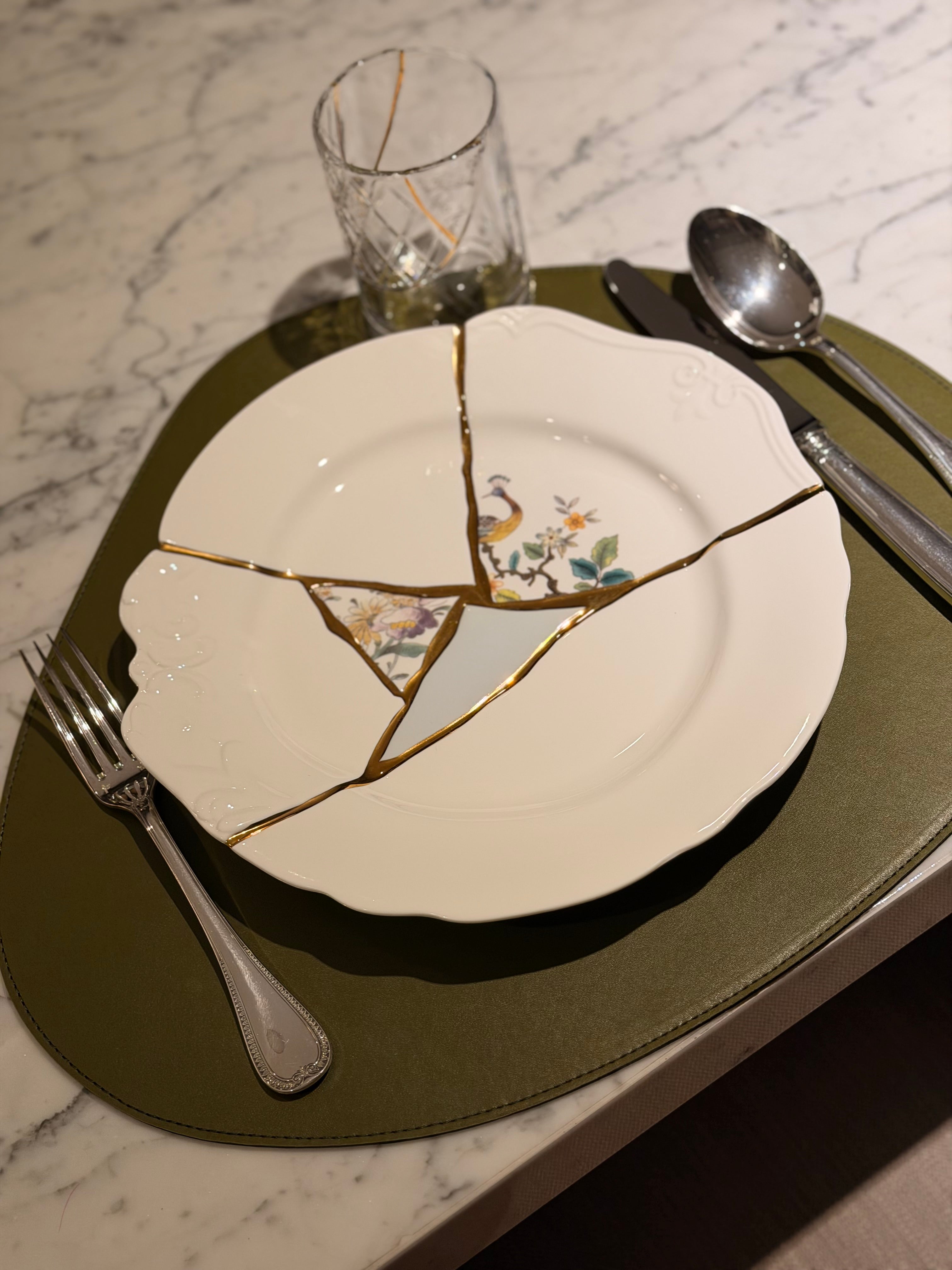 Amorf Deri Çift Taraflı Amerikan Servis (Lacivert/Yağ Yeşili)