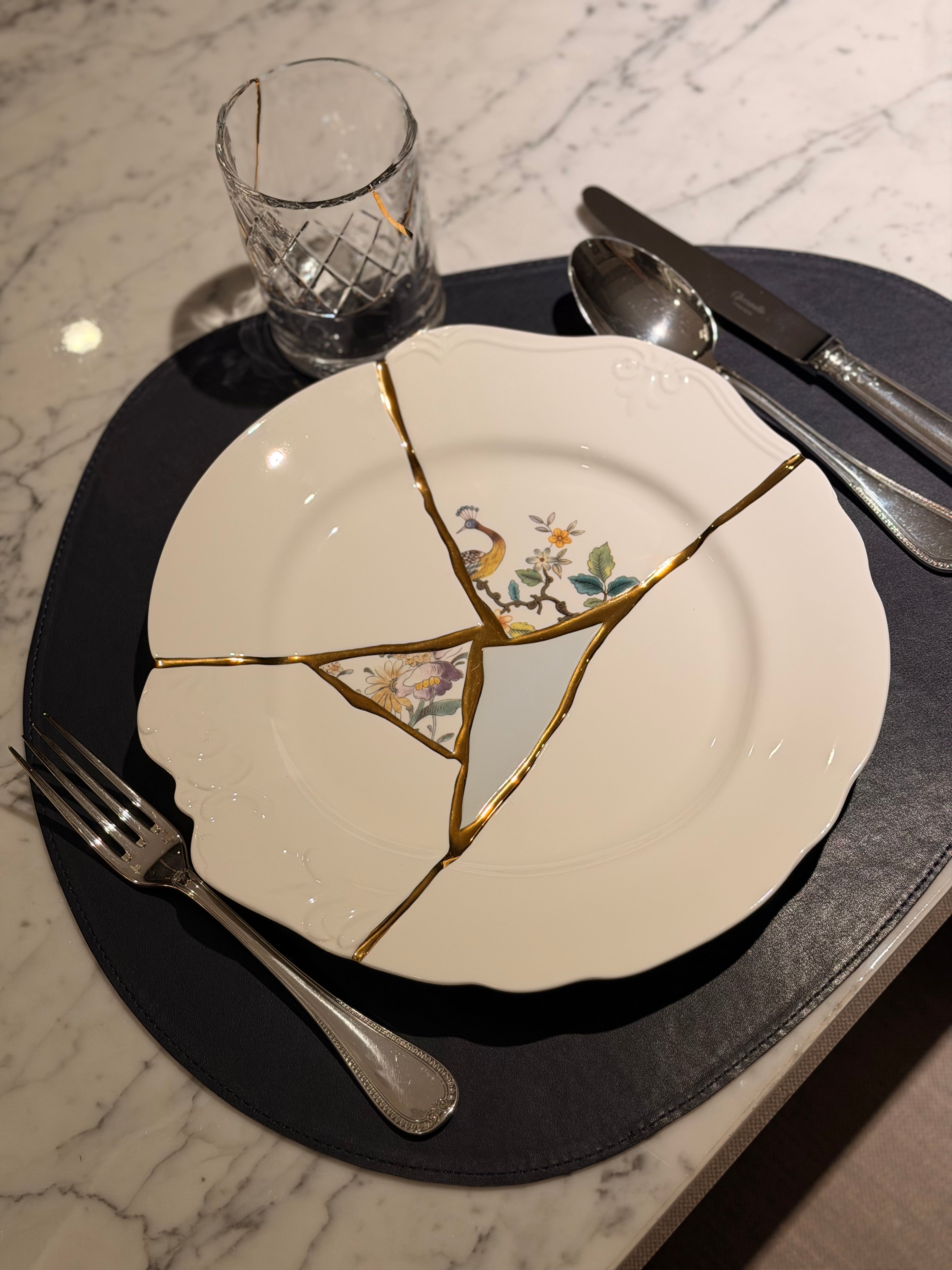 Amorf Deri Çift Taraflı Amerikan Servis (Lacivert/Yağ Yeşili)