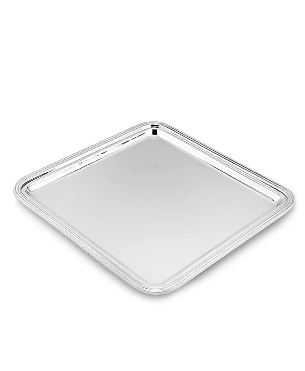 Gümüş Çubuk Bordürlü Kare Sunum Tepsi (19x19 cm)