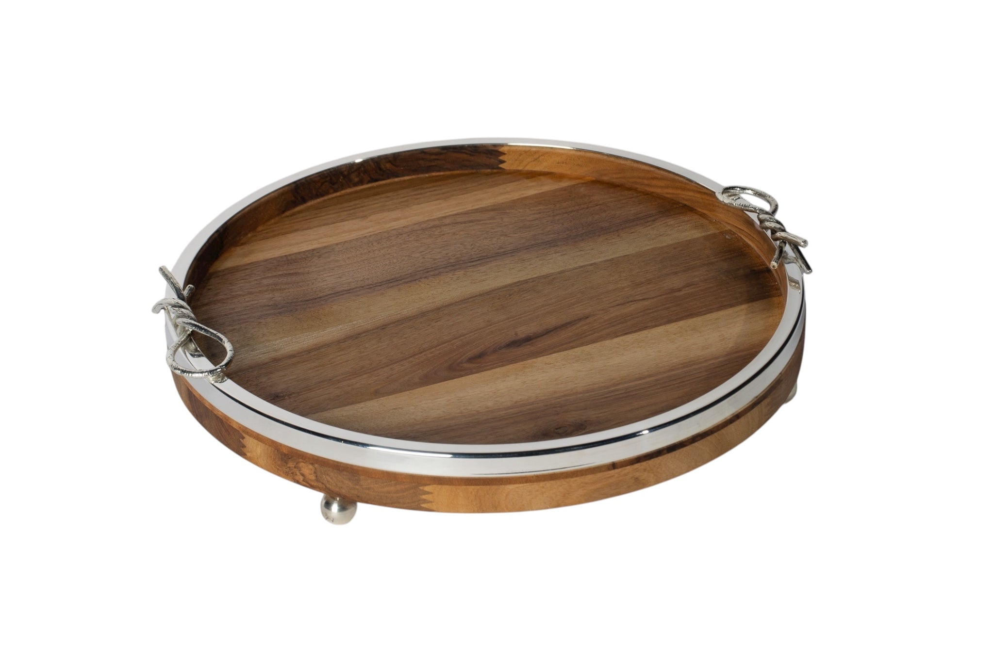 Ahşap Gümüş Ayak ve Kulp Detaylı Sunum/Peynir Tabağı