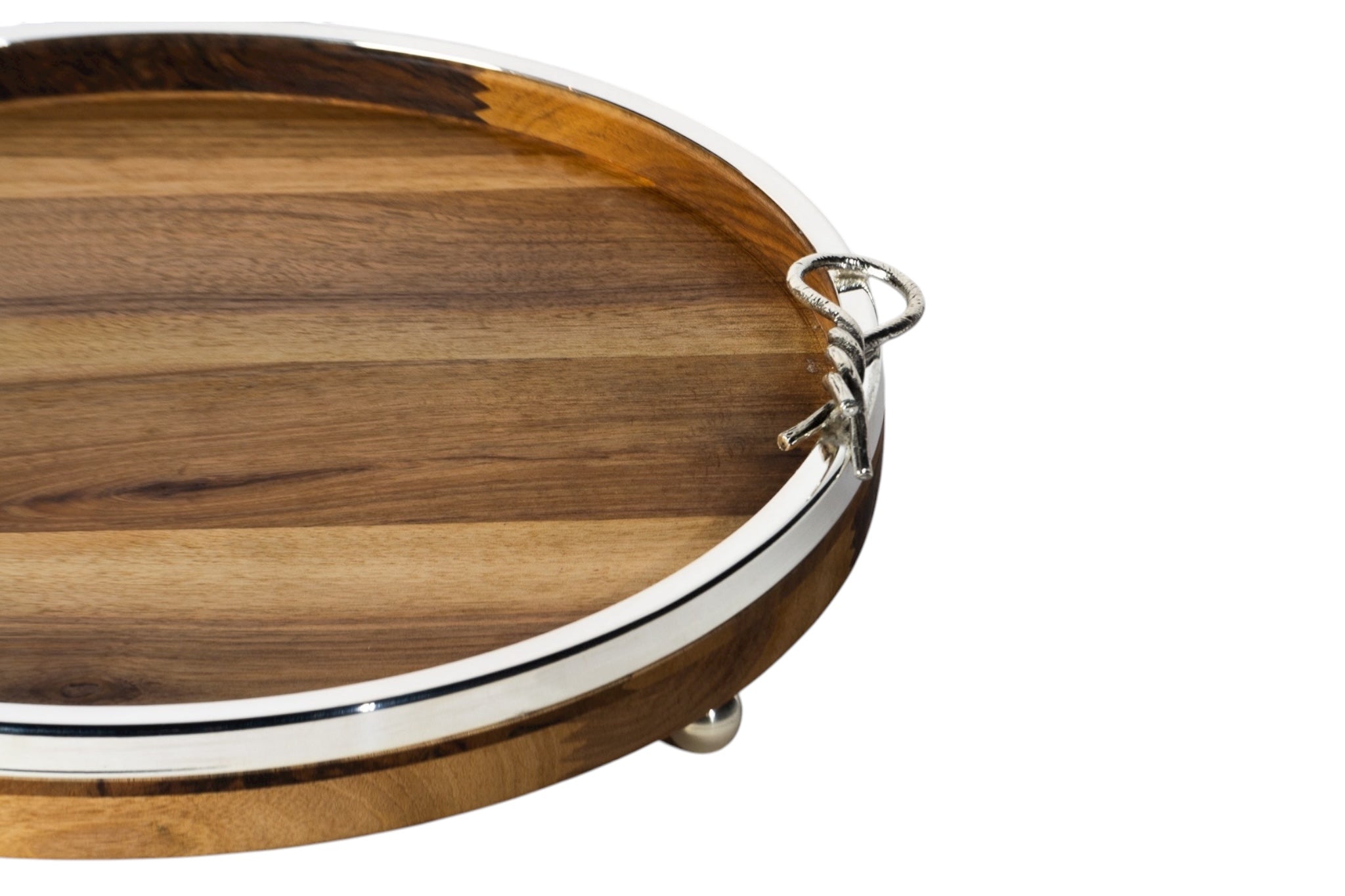 Ahşap Gümüş Ayak ve Kulp Detaylı Sunum/Peynir Tabağı