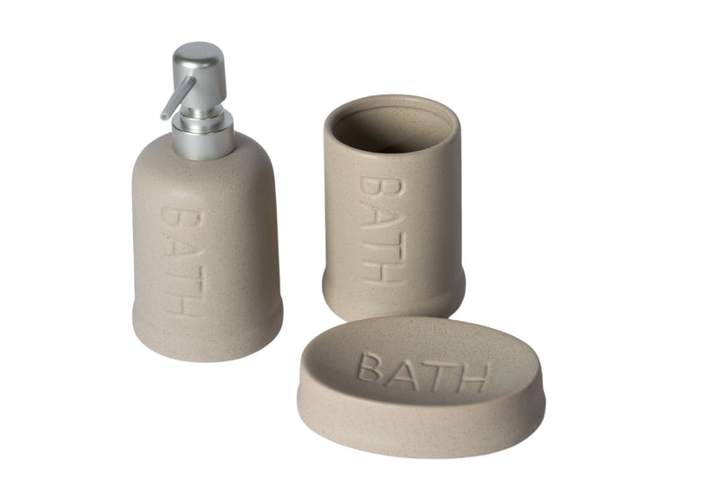 Krem Oval Detaylı 3'lü Stoneware Banyo Seti