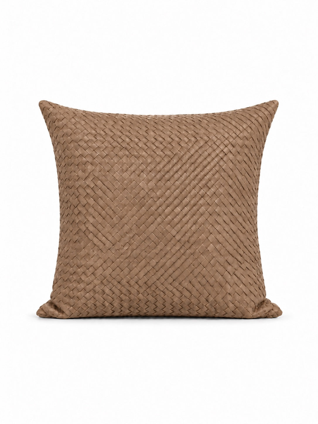 Örgü Deri Kırlent 45x45 – Açık Kahve