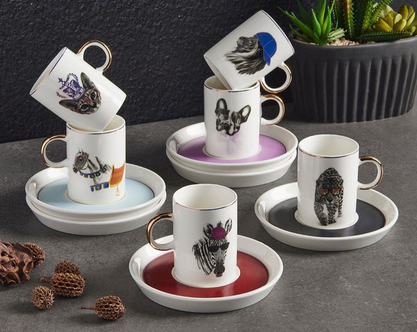 Crazy Animals Porselen Kahve Fincanı Takımı